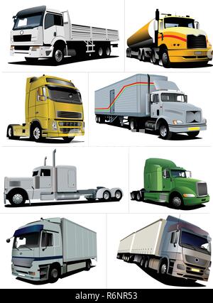 Vector Illustration von acht Lastwagen Stock Vektor