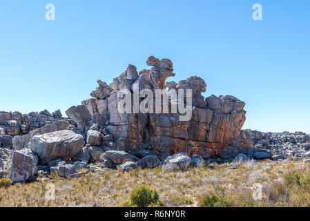 Felsbrocken auf die Bokveldskloof Wanderweg zum Malteserkreuz in der Nähe von Dwarsrivier in der cederberg Berge der Provinz Western Cape Stockfoto