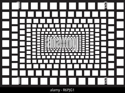 Weiße quadratische geometrische Muster auf schwarzem Hintergrund Stock Vektor