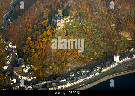 Burg Katz im Rheintal, Rhein bei St. Goarshausen, Sankt Goar, Rheintal, Rheinland-Pfalz, Deutschland Stockfoto