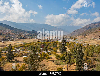 Blick auf das Paro Tal von der Rinpung Dzong Stockfoto