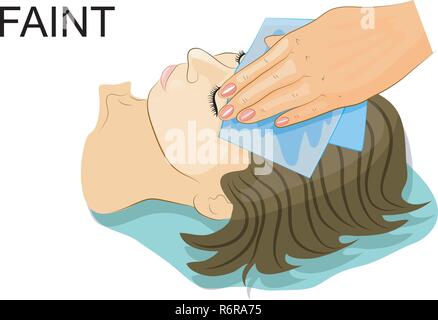 Vector Illustration eines Mädchen ohnmächtig kalten feuchten Serviette auf ihrer Stirn Stock Vektor