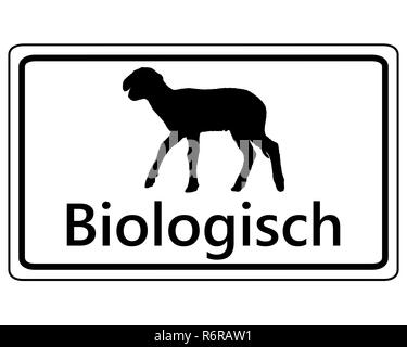 Schild für den Ökologischen Schafhaltung Stockfoto