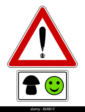 Warnschild mit Smiley und Pilze Stockfoto