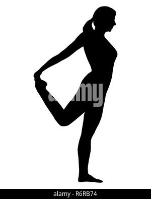 Silhouette einer Frau beim yoga Stockfoto