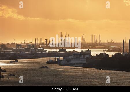 Rotterdamer Hafen Dämmerung Panorma vom Euromast Stockfoto