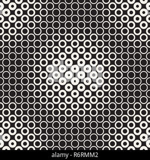 Halbton Kreise Vektor nahtlose Muster. Geometrisch-abstrakte Textur mit Größe Abstufung der Ringe. Gradient Übergangseffekt Hintergrund Stockfoto