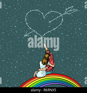 Herz durch einen Pfeil über ein verliebtes Paar löchrig Stockfoto