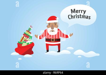 Frohe Weihnachten. Santa Claus mit einem Sack mit Geschenken. Stock Vektor