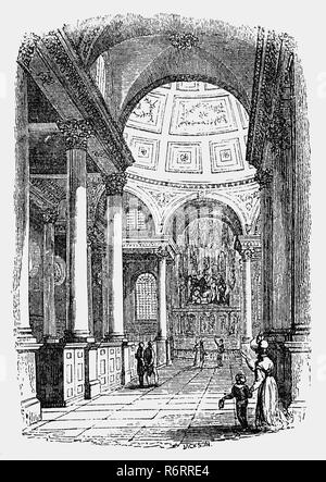 Der Innenraum der St Stephen Walbrook, in der Londoner City, Teil der Kirche von England in der Diözese London. Die vorliegende Kuppelkirche wurde errichtet nach den Entwürfen von Sir Christopher Wren nach der Zerstörung seiner mittelalterlichen Vorgänger in den großen Brand von London 1666. Stockfoto