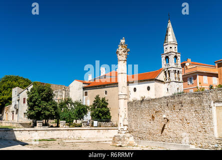 Die Säule der Schande und des St. Elia Kirche in Zadar, Kroatien Stockfoto