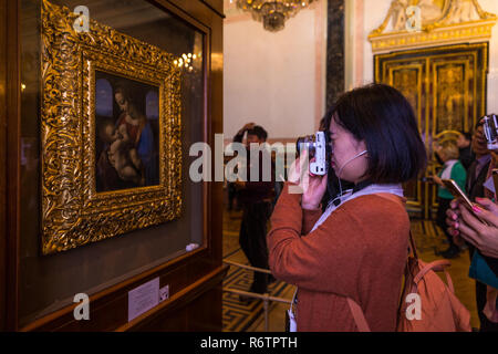 St. Petersburg, Russland - 20. September 2017: Touristische fotografie Artwork von Madonna und Kind gemalt von Leonardo Da Vinci Stockfoto