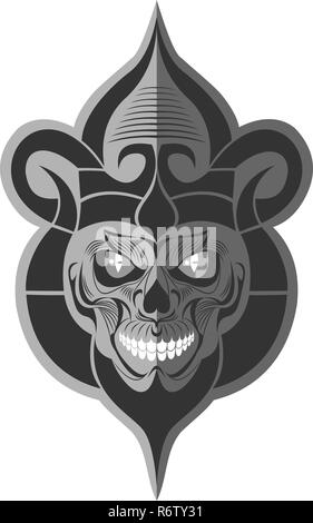 Dekorative schwarze und weiße böse Maus Totenkopf mit weißen Zähnen flaches Papier unvergesslicher Kunst für Aufkleber, Tätowierung oder ein T-Shirt drucken Stock Vektor