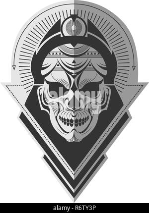Dekorative schwarze und weiße alien Schädel flach Papier unvergesslicher Kunst für Aufkleber, Tätowierung oder ein T-Shirt drucken Stock Vektor