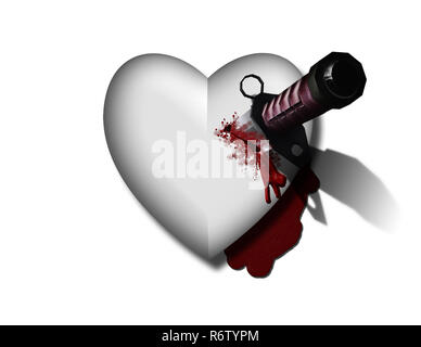 Verletzt. Blutende Herz mit blutigen Messer Stockfoto