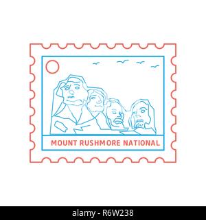 MOUNT RUSHMORE NATIONAL Briefmarke blaue und rote Linie Stil, Vektor, Abbildung Stock Vektor