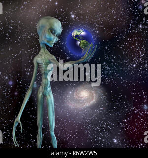 Alien, erwägt der Erde Stockfoto