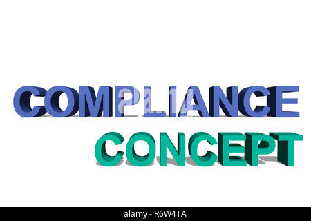 Compliance als 3D-Text auf einer weißen Seite Stockfoto
