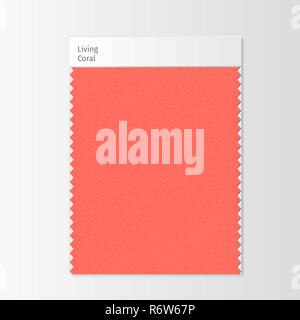 Stoffmuster, Textil swatch Vorlage für Innenarchitektur Moodboard mit lebenden Korallen 2019 Farbe des Jahres. Trendige Farben, rot Stück Stoff. Vector Illustration für Werbung Stock Vektor