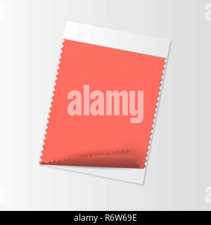 Stoffmuster, Textil swatch Vorlage für Innenarchitektur Moodboard mit lebenden Korallen 2019 Farbe des Jahres. Trendige Farben, rot Stück Stoff. Vector Illustration für Werbung Stock Vektor