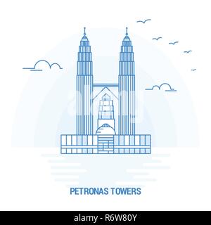 PETRONAS Towers Blauer Meilenstein. Kreative Hintergrund und Plakat Vorlage Stock Vektor