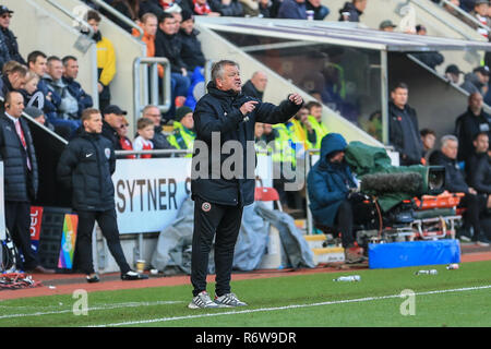 24. November 2018, New York Stadium, Bramley, England; Sky Bet Meisterschaft Rotherham Utd v Sheffield United; Chris Wilder Manager von Sheffield United Anweisungen Credit: Mark Cosgrove/News Bilder der Englischen Football League Bilder unterliegen DataCo Lizenz Stockfoto