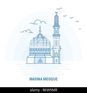 MADINA MOSCHEE Blaue Wahrzeichen. Kreative Hintergrund und Plakat Vorlage Stock Vektor