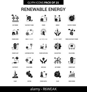 Erneuerbare Energien Glyphe Vektor Icon Set Stock Vektor