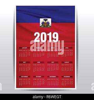 Kalender 2019 Haiti Flagge Hintergrund. Englische Sprache Stock Vektor