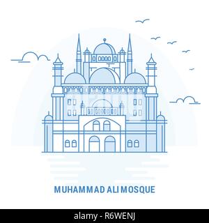 MUHAMMAD ALI MOSCHEE Blaue Wahrzeichen. Kreative Hintergrund und Plakat Vorlage Stock Vektor