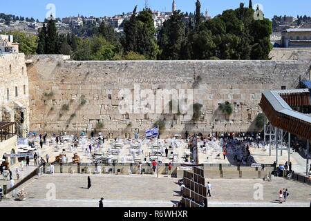 Western Wall, Kotel, Klagemauer Jerusalem am Yom Kippur, Juden zum Gebet versammeln ISRAEL Stockfoto