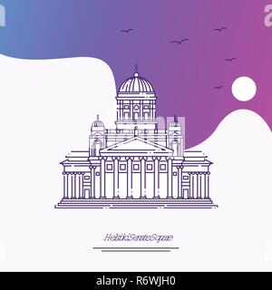 Reisen HELSINKI SENATE SQUARE Poster Vorlage. Lila kreativen Hintergrund Stock Vektor