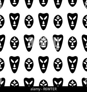 Nahtlose Muster mit Silhouetten von Masken. Australische, afrikanische Kultur der Aborigines. Tribal ethnischen nahtlose Hintergrund. Auf weissem Hintergrund. B Stock Vektor