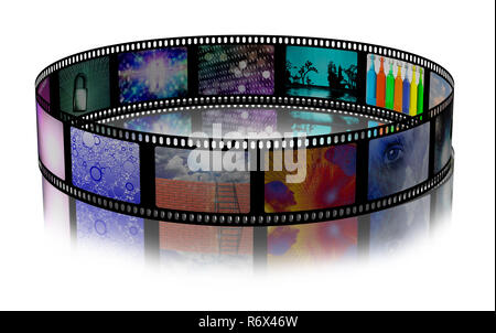 Filmstreifen mit surrealistischen und abstrakten Filmmaterial. 3D-Rendering Stockfoto