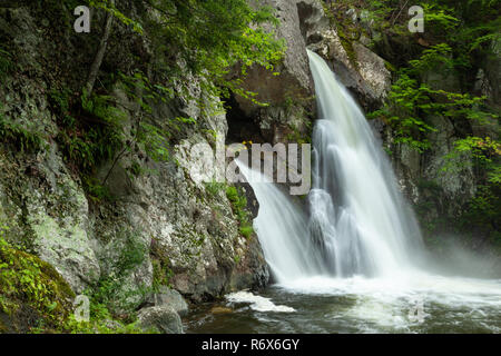 Schroffe Felsen und Klippen rund um den Pool und Wasserfall entlang Bash Bish Bach. Bash Bish Falls State Park, Massachusetts Stockfoto