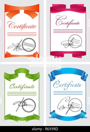 Zertifikat, farbige Symbole, Dokumentvorlage, Vector Illustration Stock Vektor