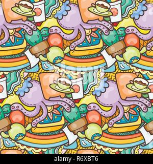 Lustige doodle Monster auf nahtlose Muster für Drucke, Karten, Designs und Malbücher. Vector Illustration Stock Vektor