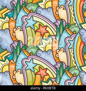 Lustige doodle Monster auf nahtlose Muster für Drucke, Karten, Designs und Malbücher. Vector Illustration Stock Vektor