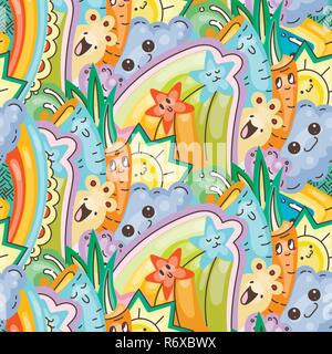 Lustige doodle Monster auf nahtlose Muster für Drucke, Karten, Designs und Malbücher. Vector Illustration Stock Vektor