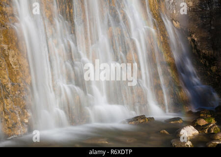 L'Eventail Wasserfall, Wasserfälle, Kaskaden du Hedgehog Hedgehog, Menetrux-en-Joux, Jura, Franche-Comté Ã©, Frankreich Stockfoto