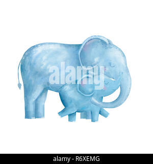 Elephant clip art digitale Tier von Afrika Charakter Abbildung auf weißem Hintergrund zeichnen Aquarell Stockfoto