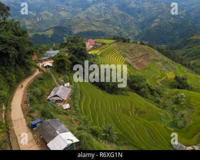 Luftaufnahme von Vietnam Landschaften. Reisfelder auf Terrassierten von Mu Cang Chai, YenBai. Royalty hochwertige kostenlos bild bild Terrasse Reisfelder Stockfoto