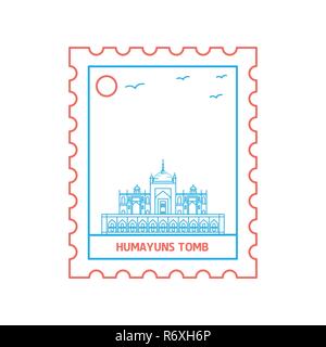 HUMAYUNS GRAB Briefmarke blaue und rote Linie Stil, Vektor, Abbildung Stock Vektor