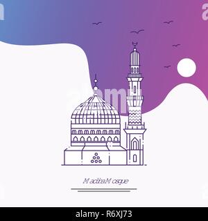 Reisen MADINA MOSCHEE Plakat Vorlage. Lila kreativen Hintergrund Stock Vektor