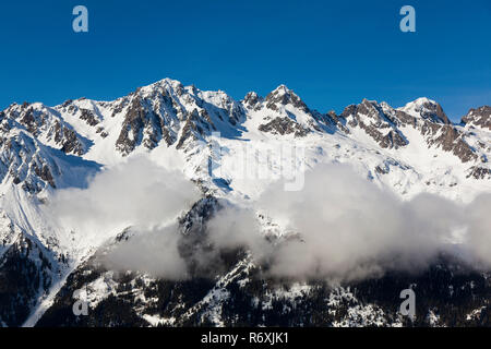 Aiguilles du Alpes von Mer de Glace, Chamonix, Savoie Rhone-Alpes, Frankreich Stockfoto