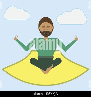 Junger Mann mit Yoga Übungen. schwebend in der Luft. Cartoon Vector Illustration Design. Stock Vektor