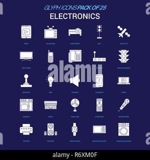 Elektronik Symbol in Weiß auf blauem Hintergrund. 25 Symbol Pack Stock Vektor