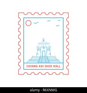 CHIANG KAI SHEK HALL Briefmarke blaue und rote Linie Stil, Vektor, Abbildung Stock Vektor