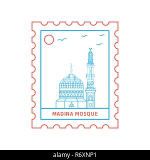 MADINA MOSCHEE Briefmarke blaue und rote Linie Stil, Vektor, Abbildung Stock Vektor