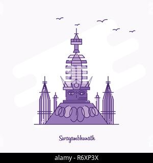 SWAYAMBHUNATH Wahrzeichen Lila gepunktete Linie skyline Vector Illustration Stock Vektor